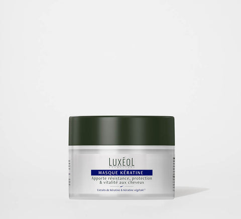 Luxéol Keratiiniga Mask 200 ml purgis on minimaalne taust sügavale taastamisele ja tugevusele.